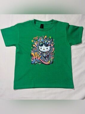 Hello Kitty Green Neon Graffiti Short Sleeve Graphic Tee Size XS New W/O Tags